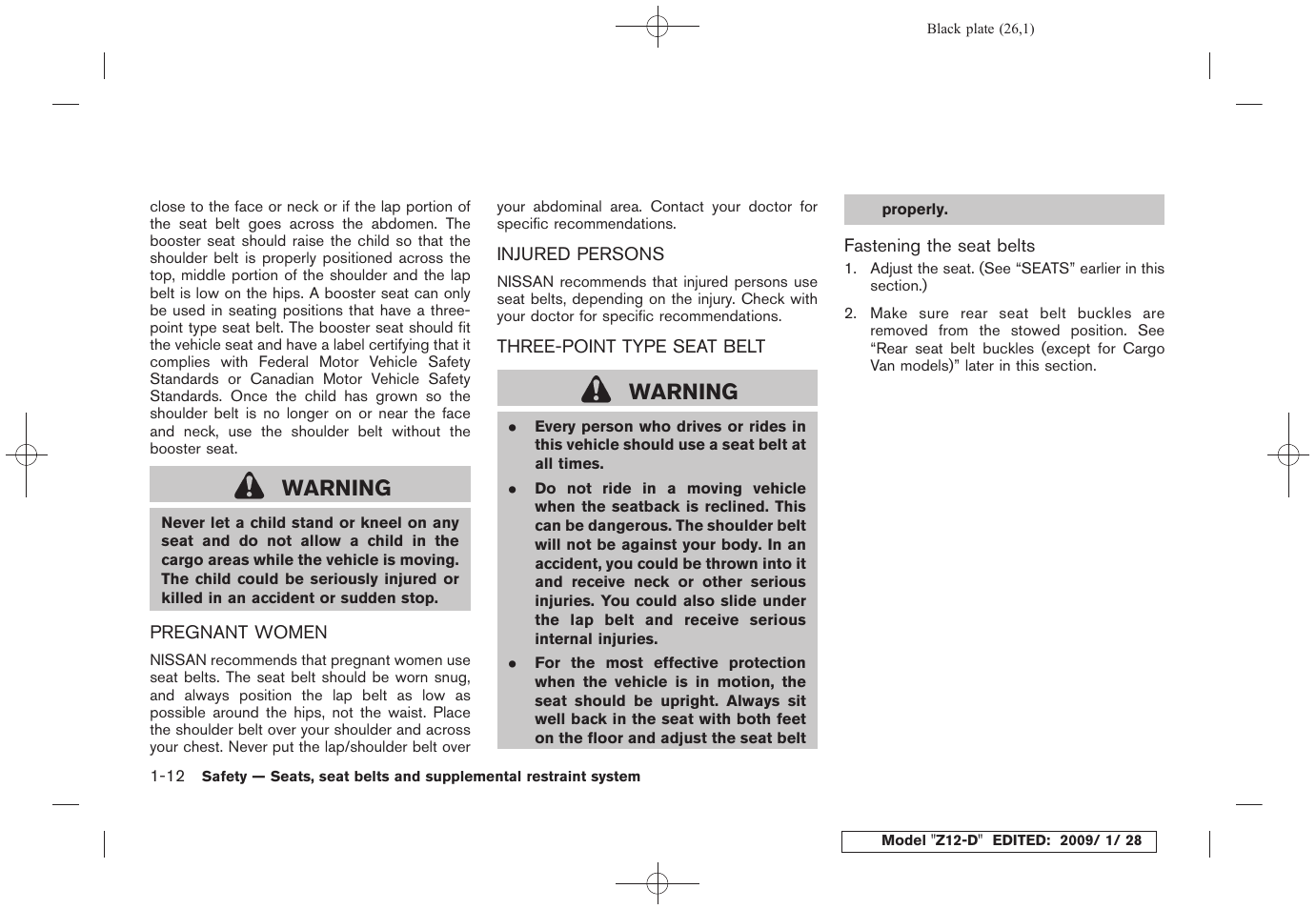 Warning | NISSAN Z12-D User Manual | Page 28 / 321