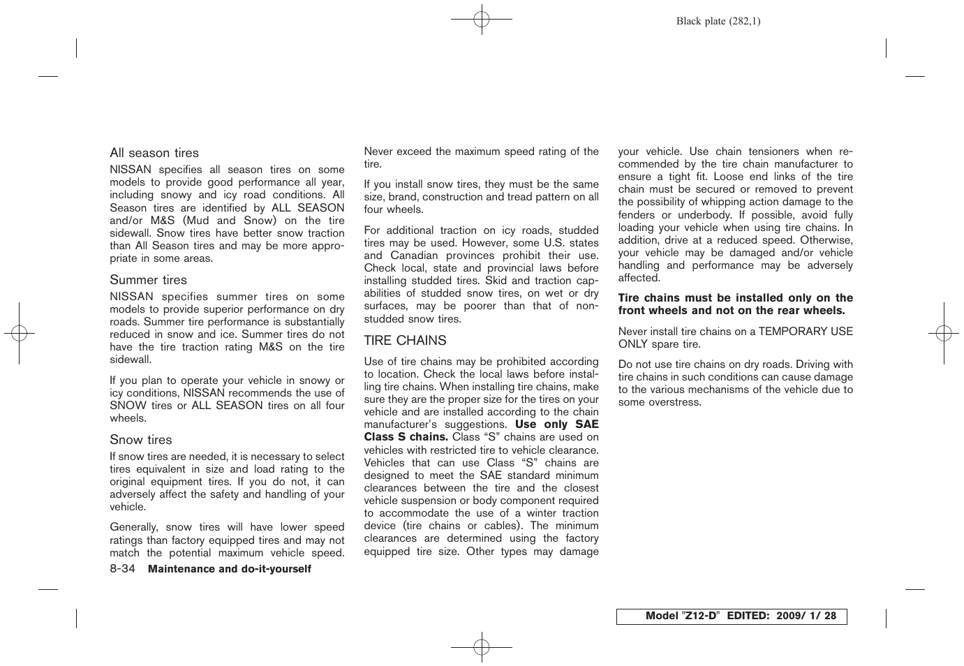 Tire chains -34 | NISSAN Z12-D User Manual | Page 284 / 321