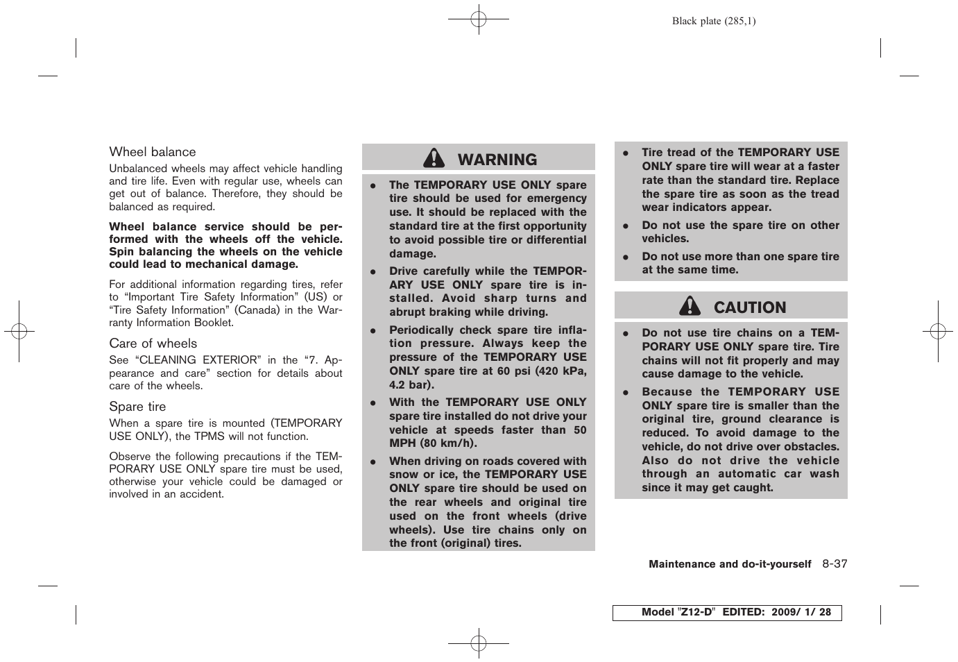 Warning, Caution | NISSAN Z12-D User Manual | Page 287 / 321