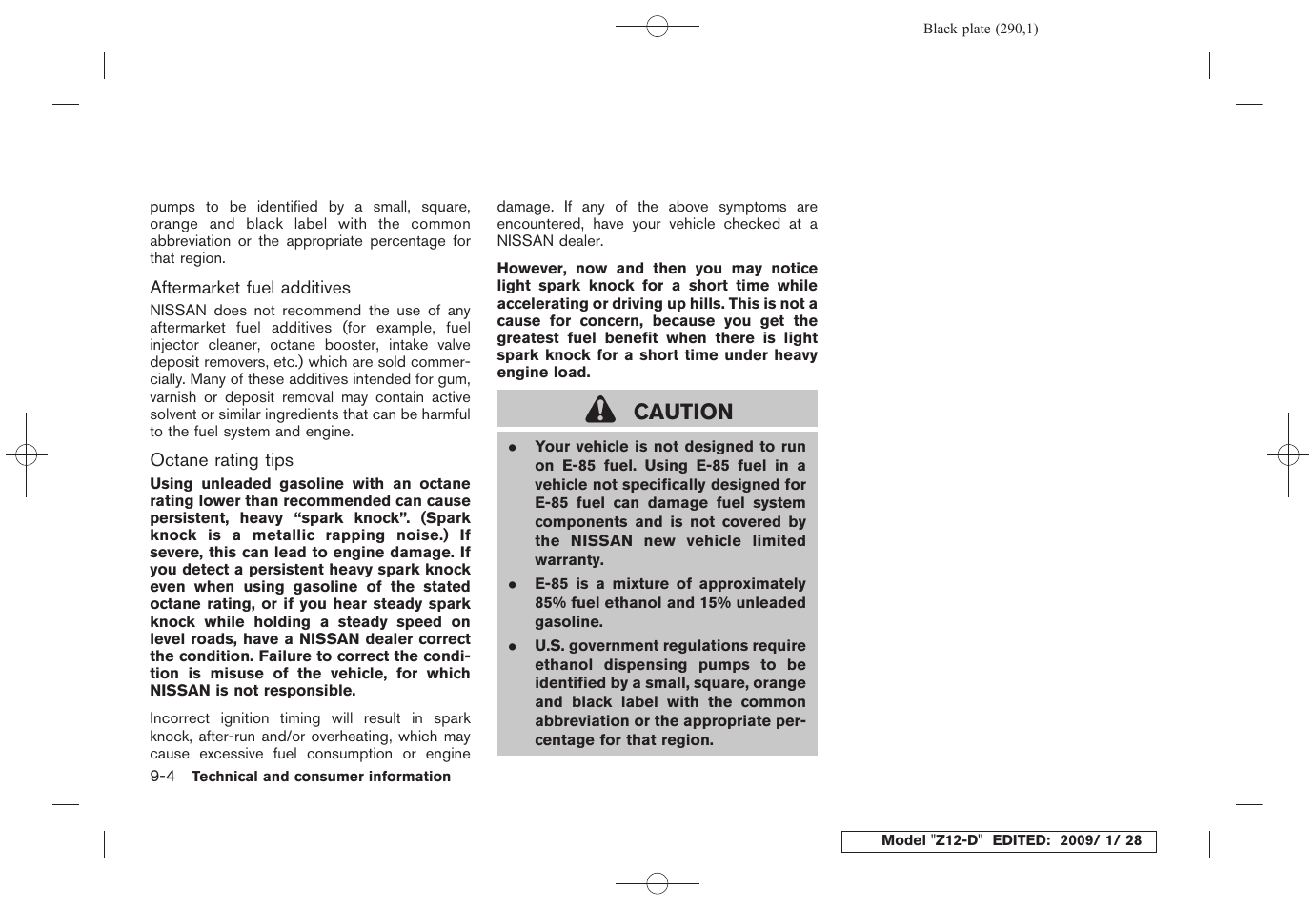 Caution | NISSAN Z12-D User Manual | Page 292 / 321