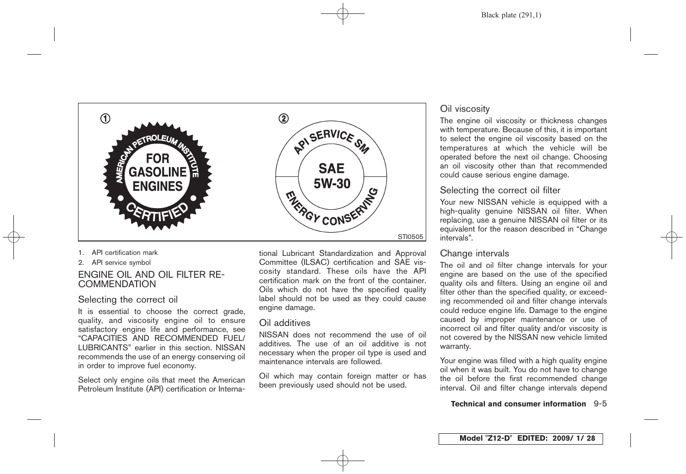 Engine oil and oil filter recommendation -5 | NISSAN Z12-D User Manual | Page 293 / 321
