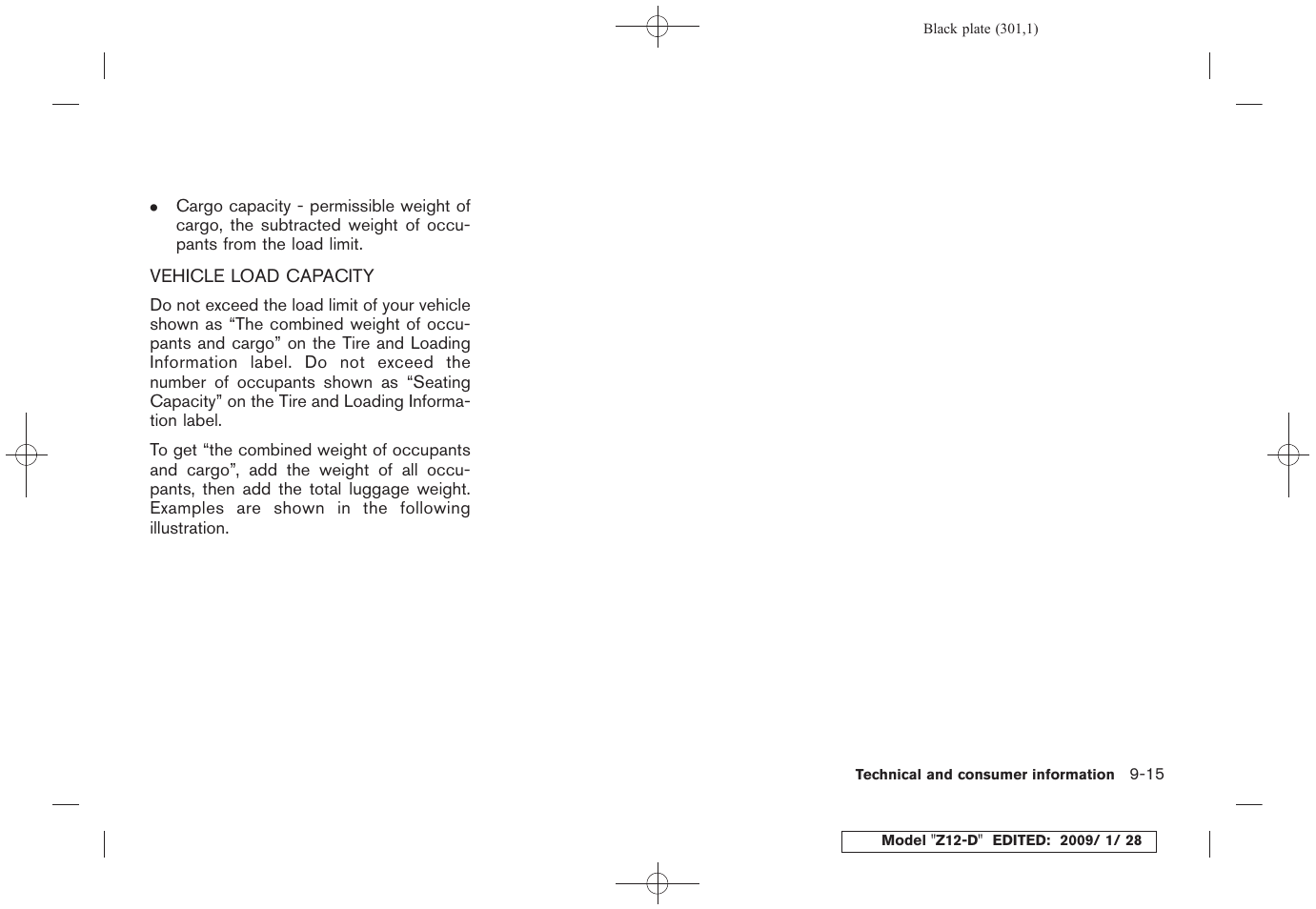 Vehicle load capacity -15 | NISSAN Z12-D User Manual | Page 303 / 321