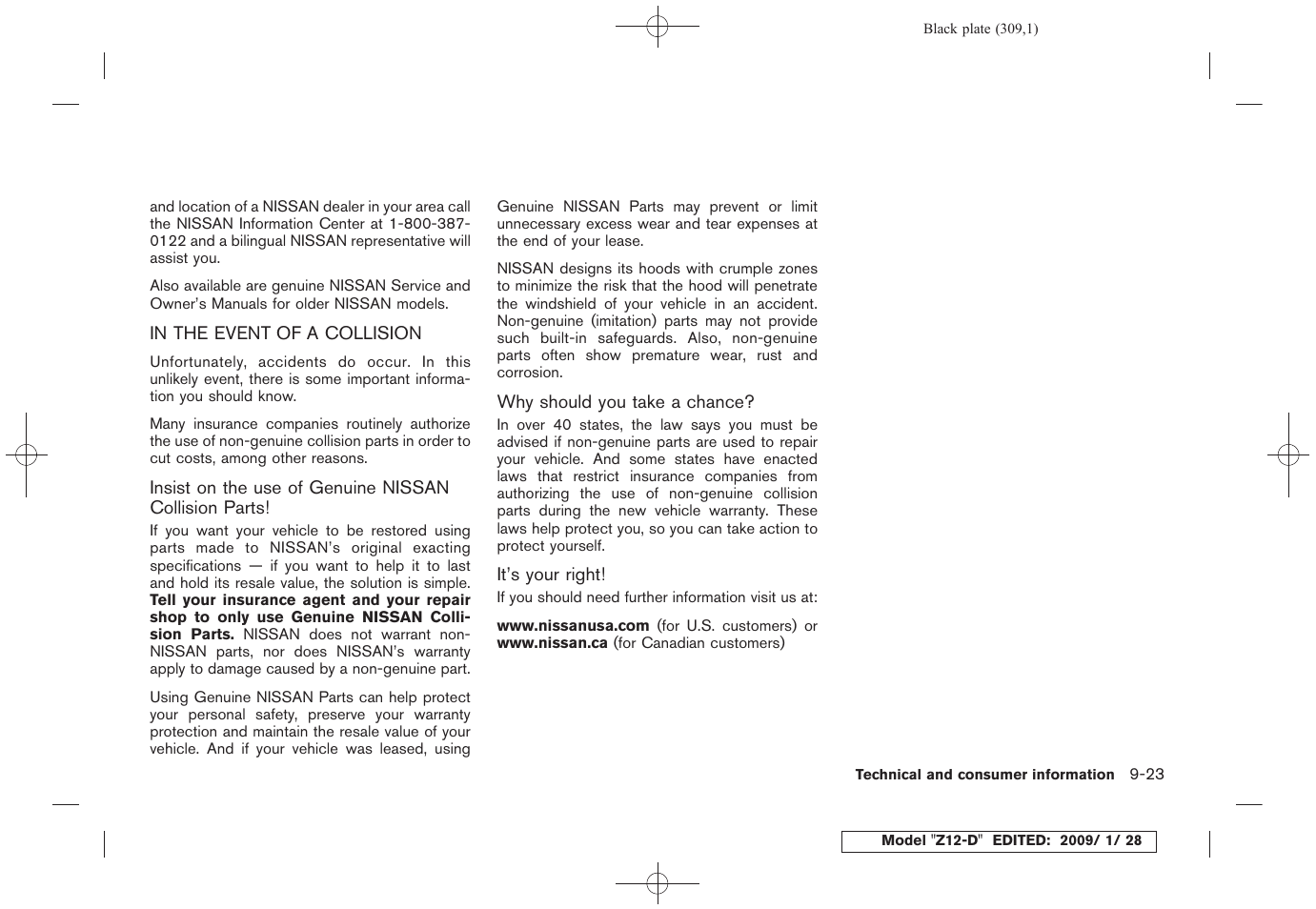 In the event of a collision -23 | NISSAN Z12-D User Manual | Page 311 / 321