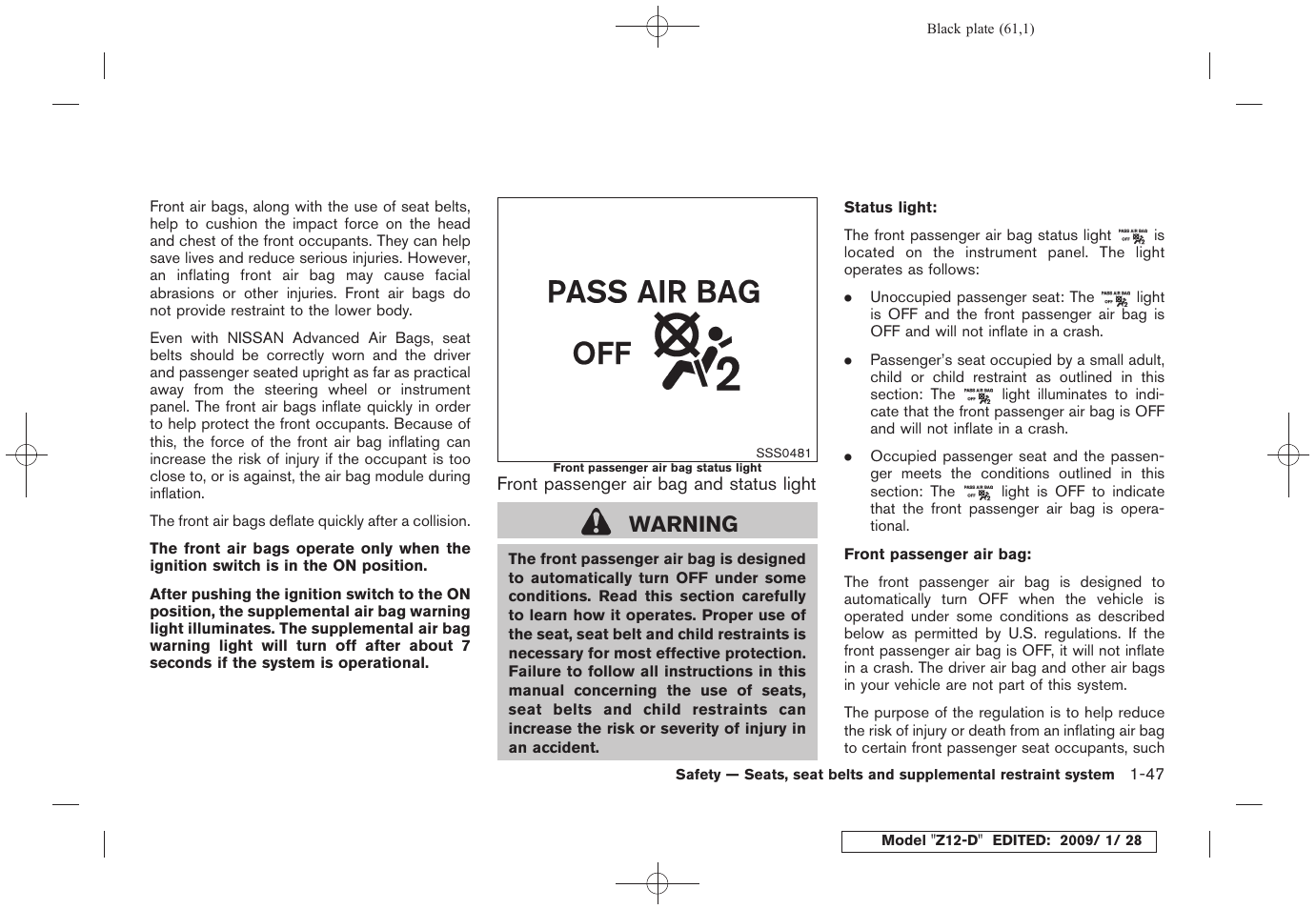 Warning | NISSAN Z12-D User Manual | Page 63 / 321