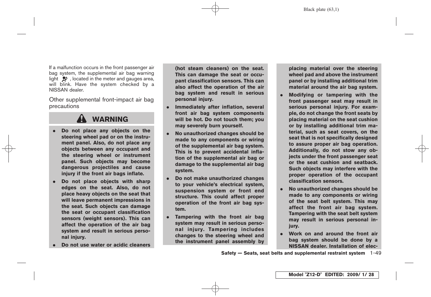 Warning | NISSAN Z12-D User Manual | Page 65 / 321