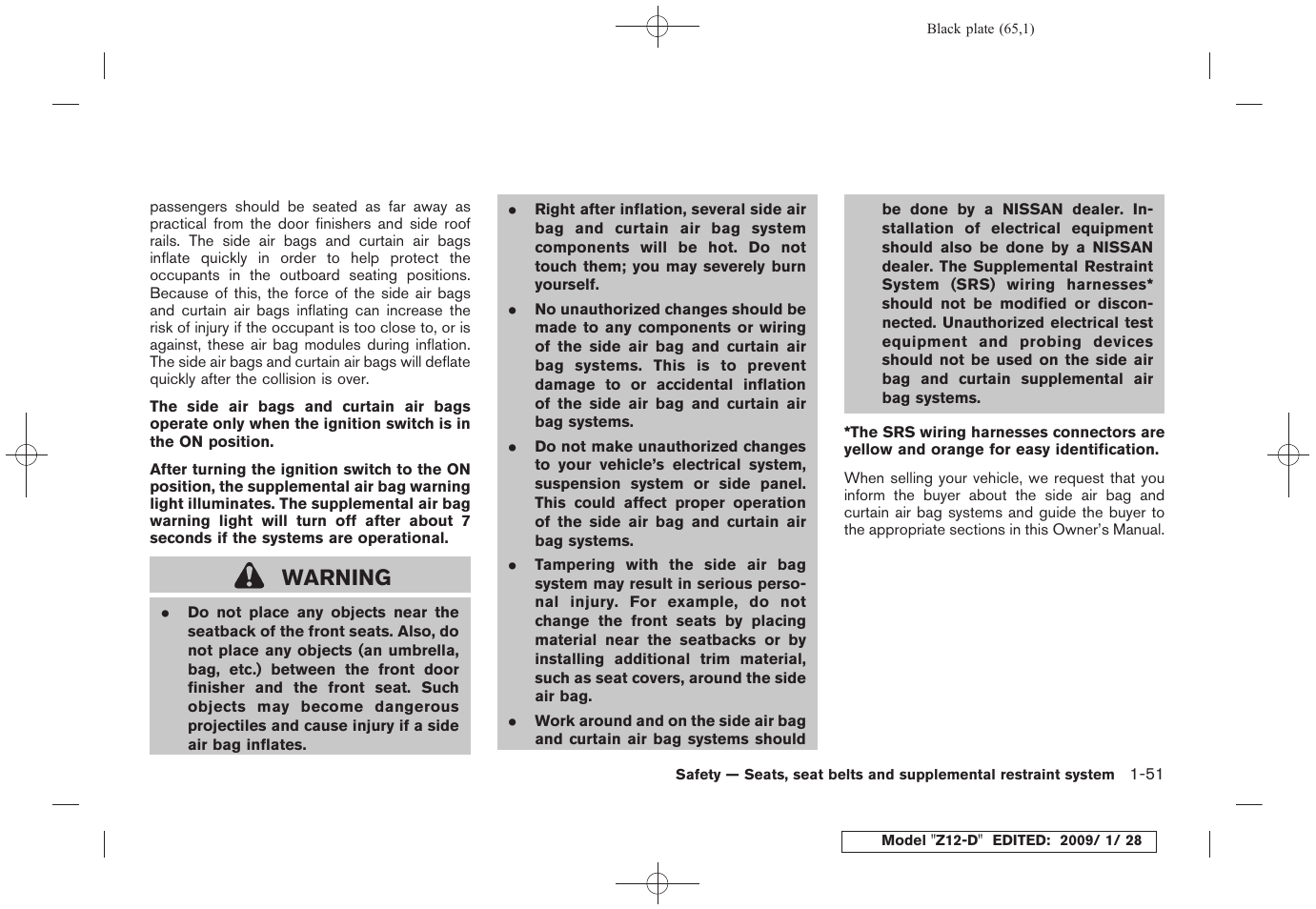 Warning | NISSAN Z12-D User Manual | Page 67 / 321