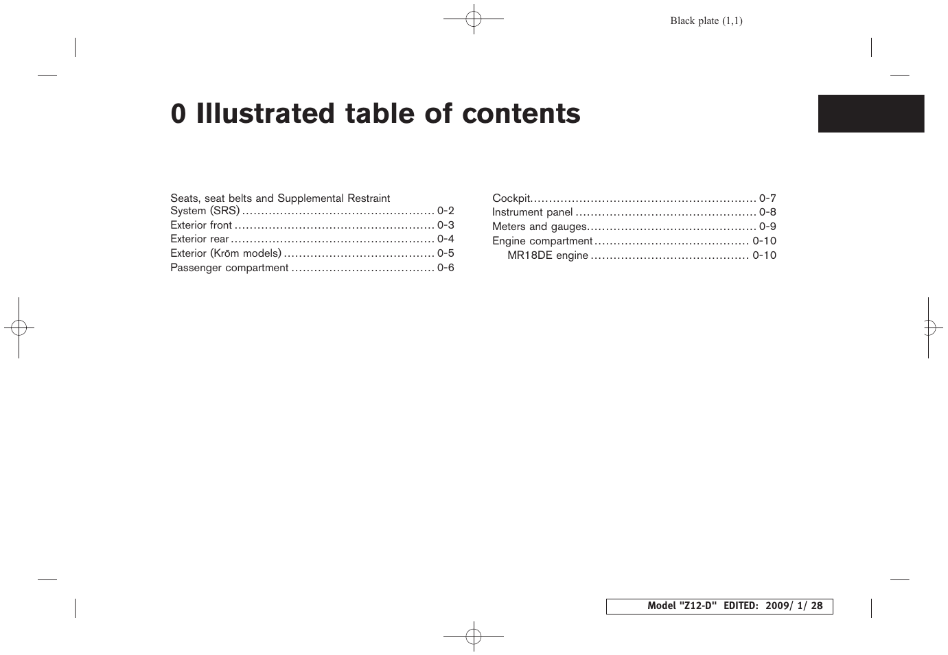 Illustrated table of contents, 0 illustrated table of contents | NISSAN Z12-D User Manual | Page 7 / 321