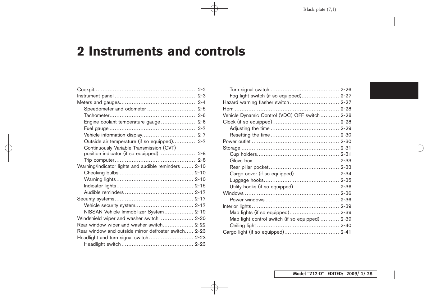 Instruments and controls, 2 instruments and controls | NISSAN Z12-D User Manual | Page 73 / 321