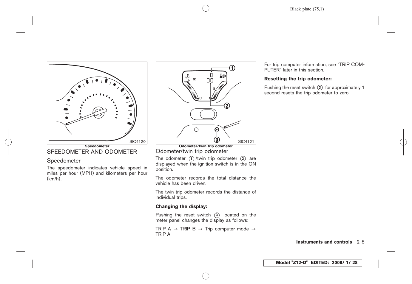 Speedometer and odometer -5 | NISSAN Z12-D User Manual | Page 77 / 321
