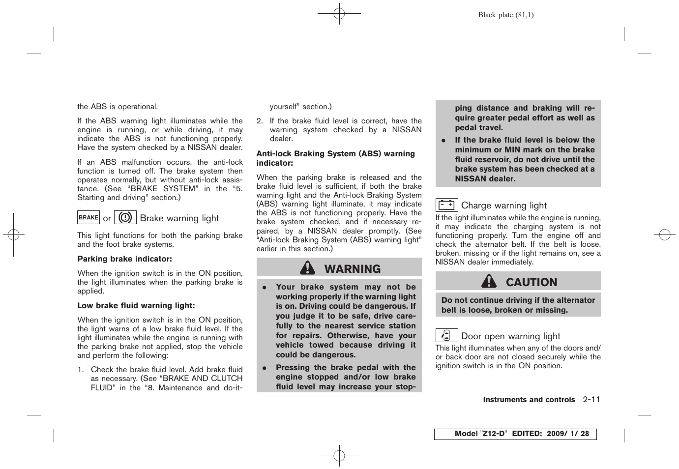 Warning, Caution | NISSAN Z12-D User Manual | Page 83 / 321