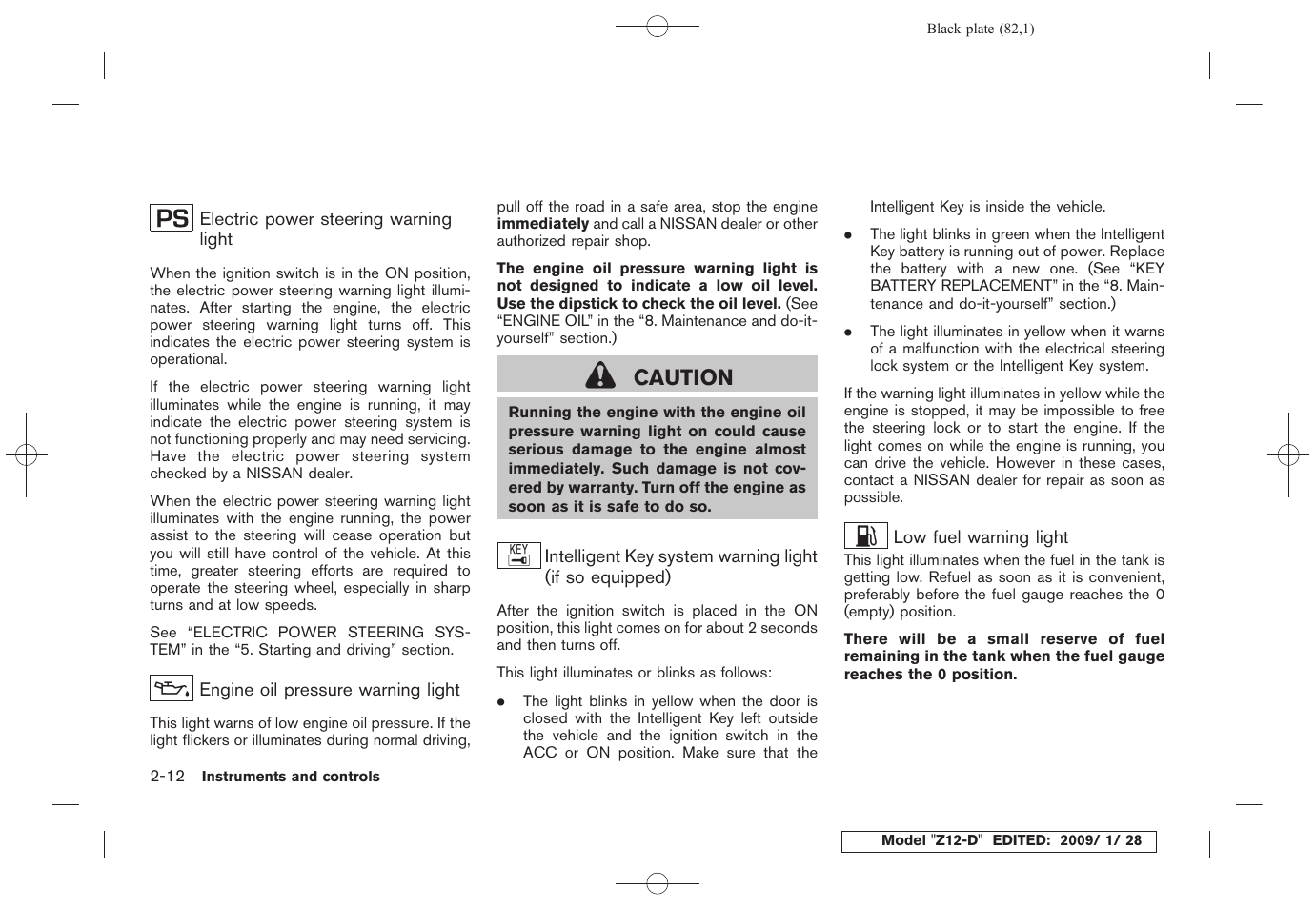 Caution | NISSAN Z12-D User Manual | Page 84 / 321