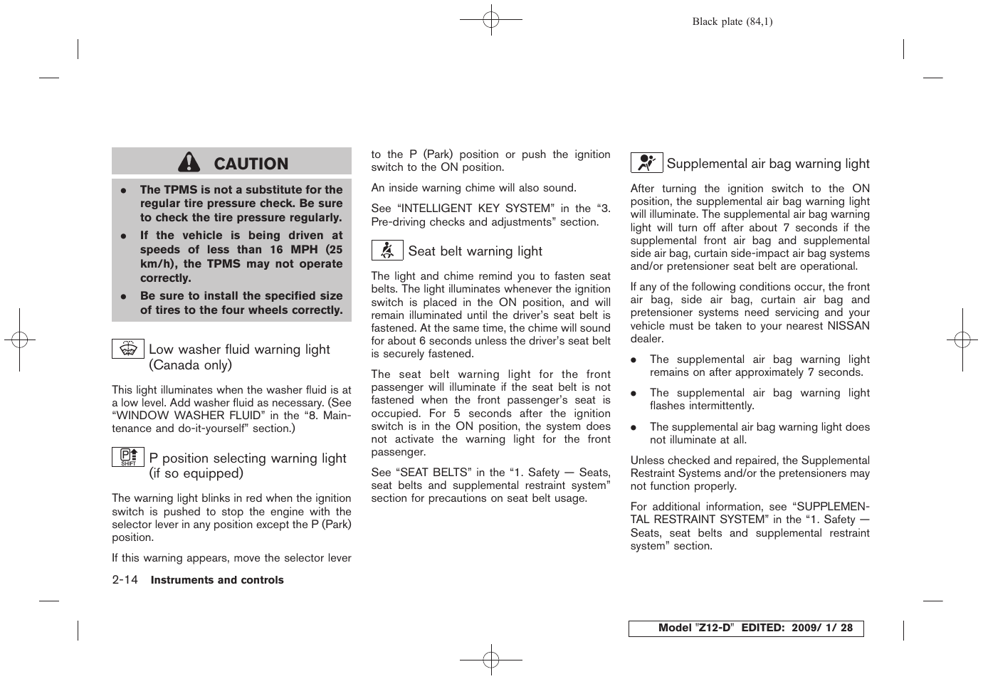 Caution | NISSAN Z12-D User Manual | Page 86 / 321