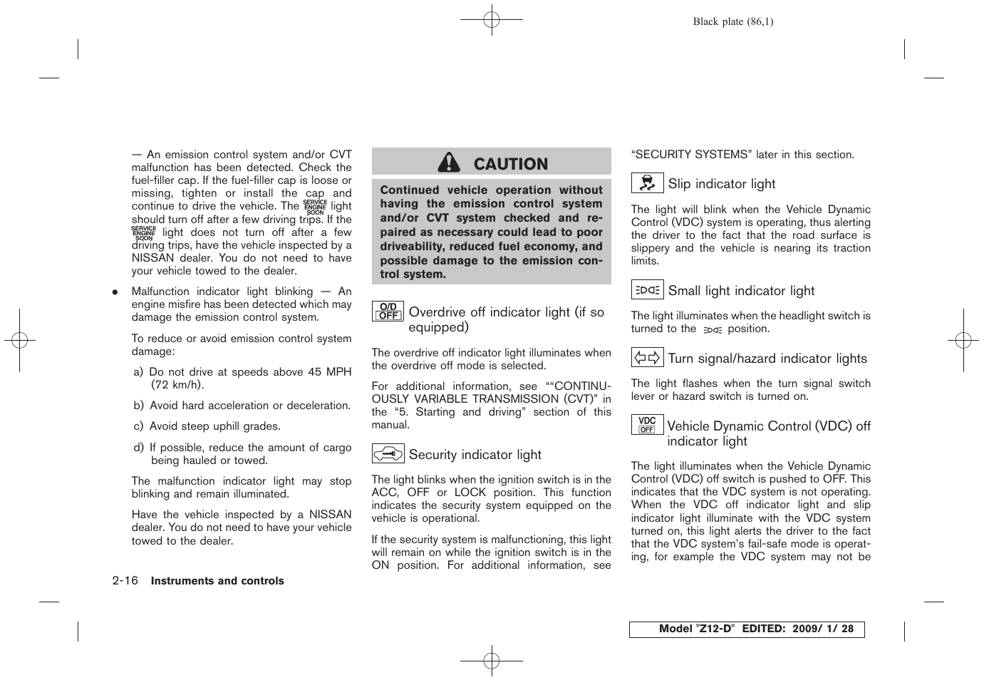 Caution | NISSAN Z12-D User Manual | Page 88 / 321