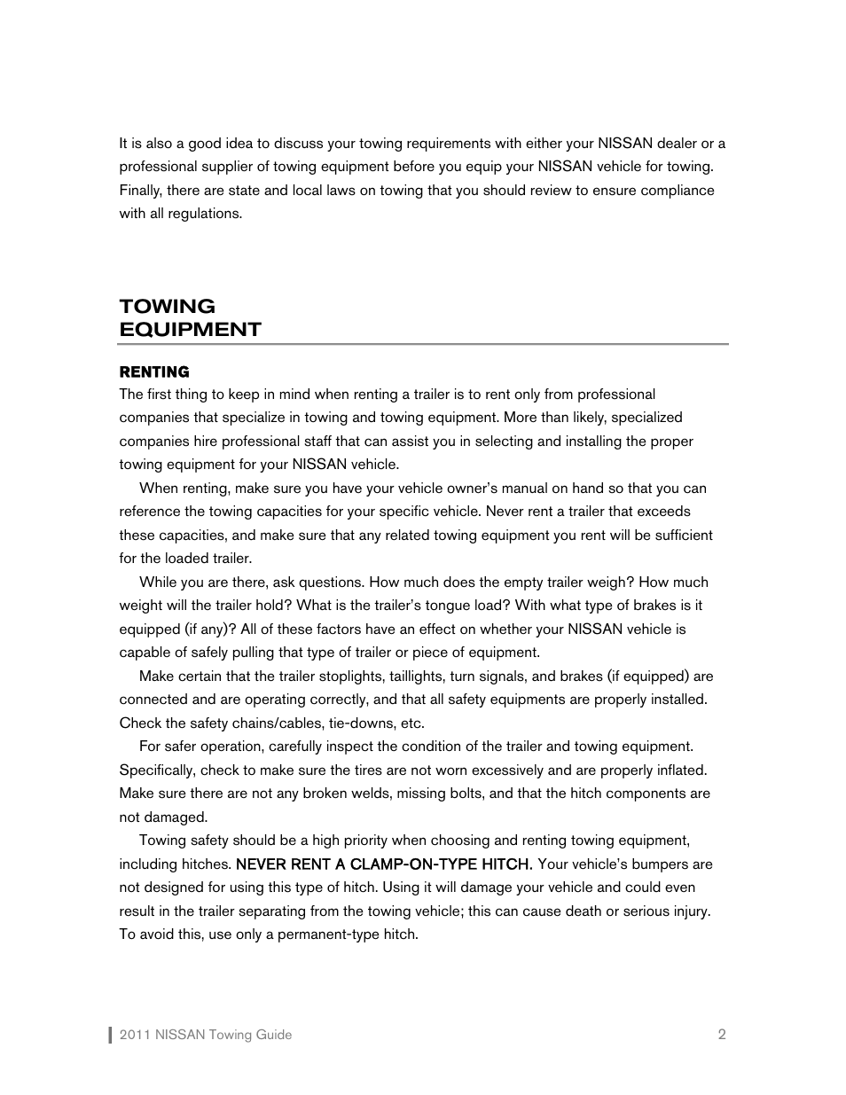 Towing equipment | NISSAN 2011 User Manual | Page 3 / 27