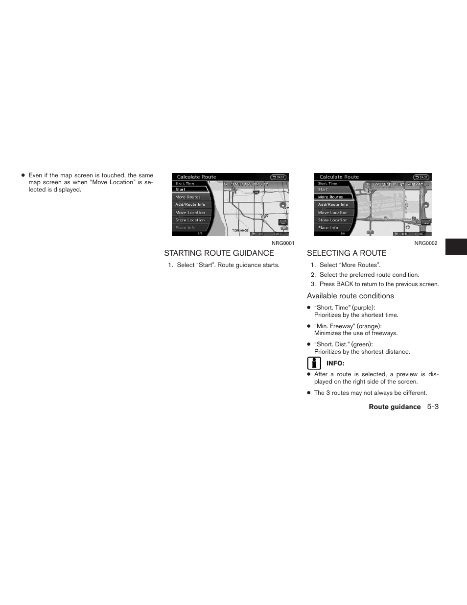 Starting route guidance -3 selecting a route -3 | NISSAN 2011 Altima Hybrid User Manual | Page 111 / 315