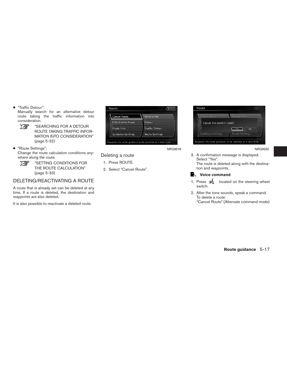 Deleting/reactivating a route -17 | NISSAN 2011 Altima Hybrid User Manual | Page 125 / 315