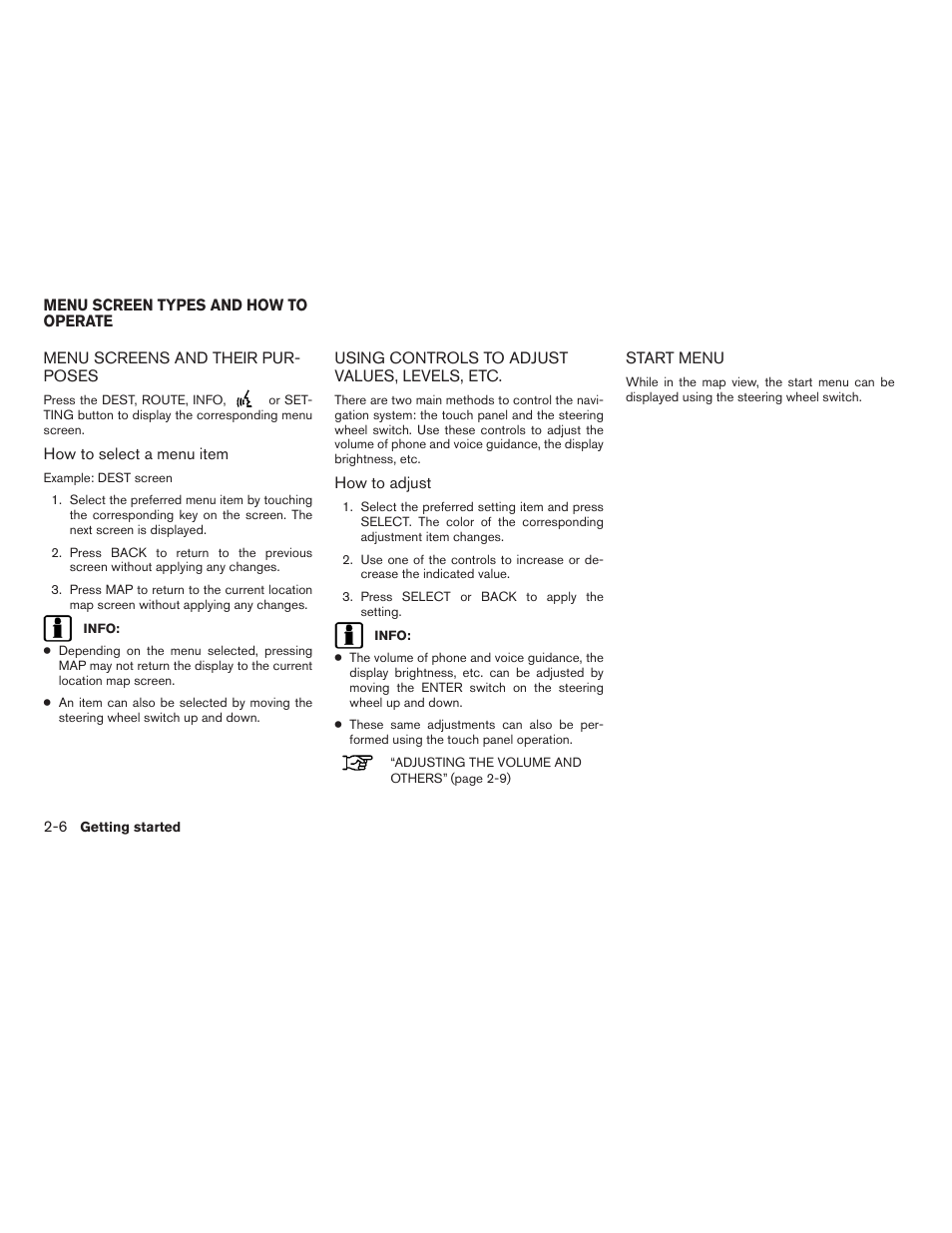 Menu screen types and how to operate -6 | NISSAN 2011 Altima Hybrid User Manual | Page 14 / 315