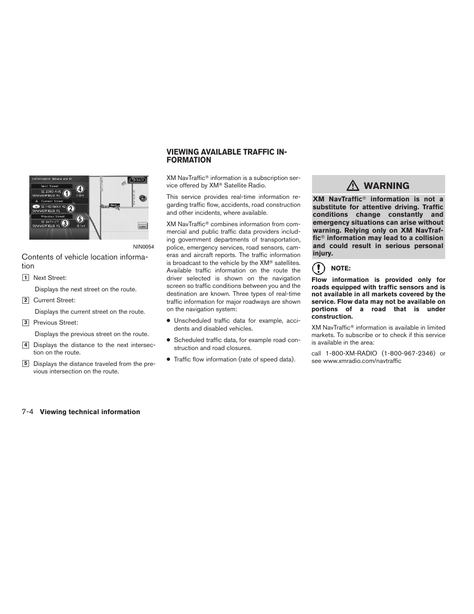 Viewing available traffic information -4, Warning | NISSAN 2011 Altima Hybrid User Manual | Page 192 / 315