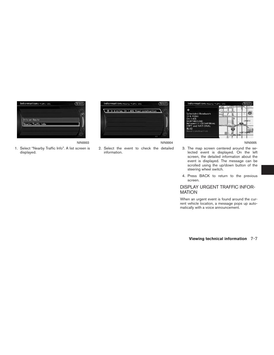 Display urgent traffic information -7 | NISSAN 2011 Altima Hybrid User Manual | Page 195 / 315