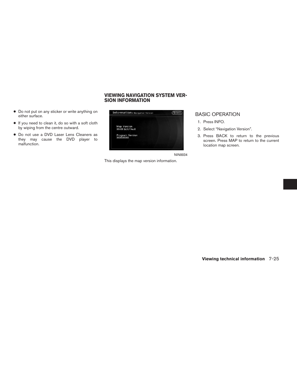 Viewing navigation system version information -25, Basic operation -25 | NISSAN 2011 Altima Hybrid User Manual | Page 213 / 315