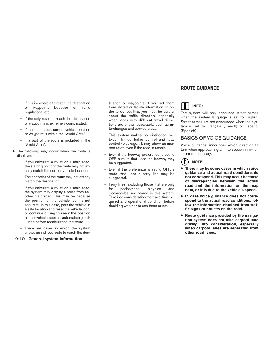 Route guidance -10, Basics of voice guidance -10 | NISSAN 2011 Altima Hybrid User Manual | Page 284 / 315