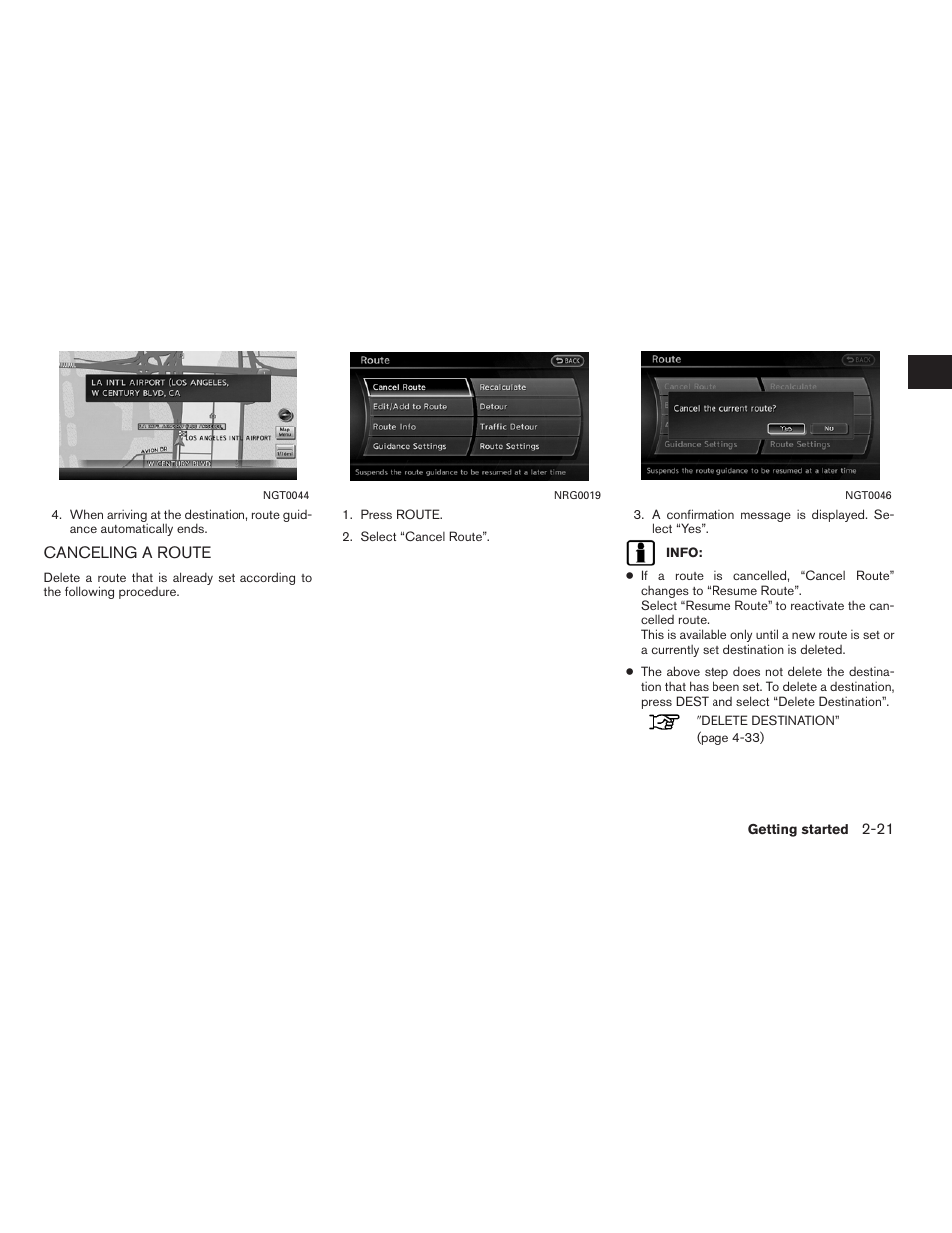 Canceling a route -21 | NISSAN 2011 Altima Hybrid User Manual | Page 29 / 315