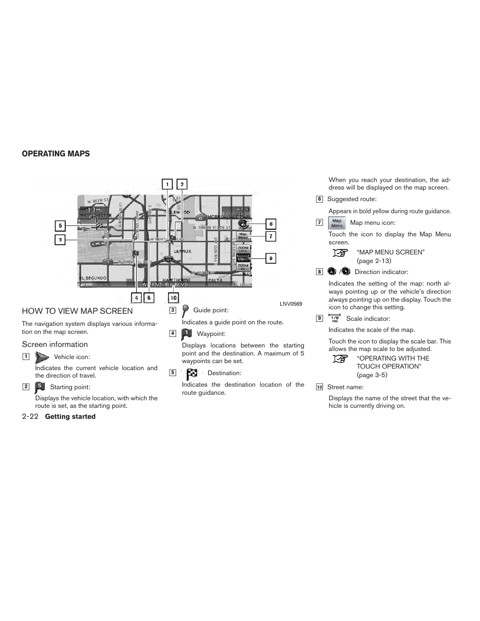 Operating maps -22, How to view map screen -22 | NISSAN 2011 Altima Hybrid User Manual | Page 30 / 315