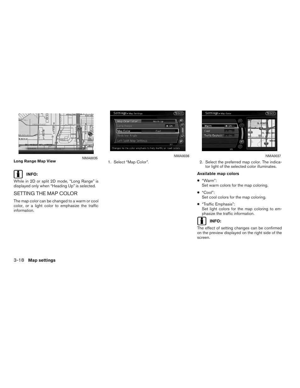Setting the map color -18 | NISSAN 2011 Altima Hybrid User Manual | Page 64 / 315