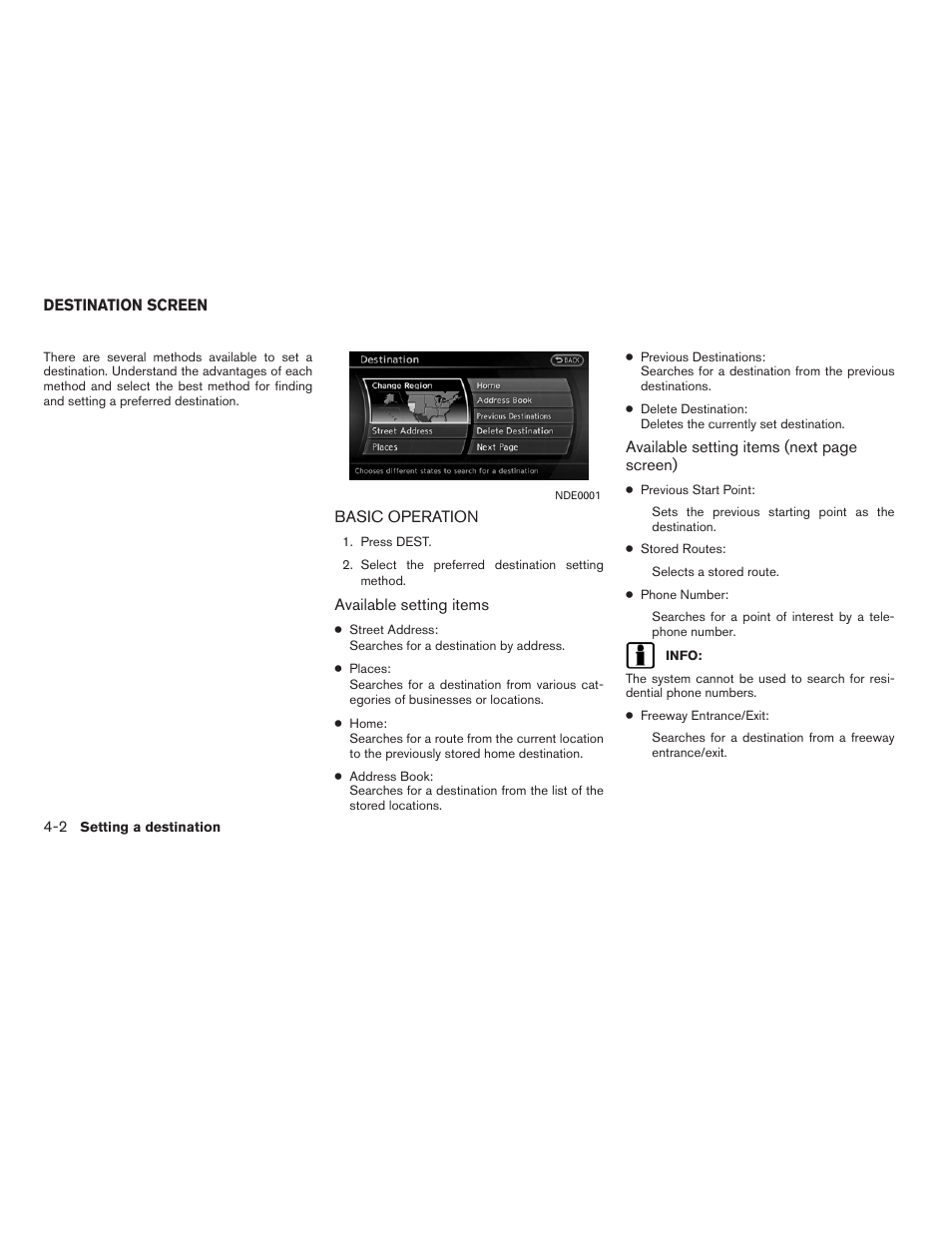 Destination screen -2, Basic operation -2 | NISSAN 2011 Altima Hybrid User Manual | Page 76 / 315