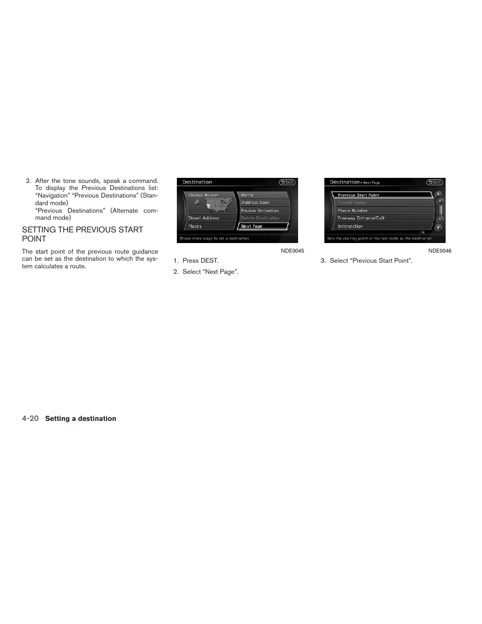 Setting the previous start point -20 | NISSAN 2011 Altima Hybrid User Manual | Page 94 / 315