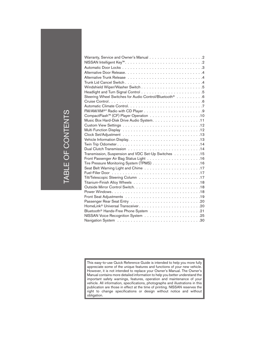 NISSAN 2010 GT-R User Manual | Page 3 / 44