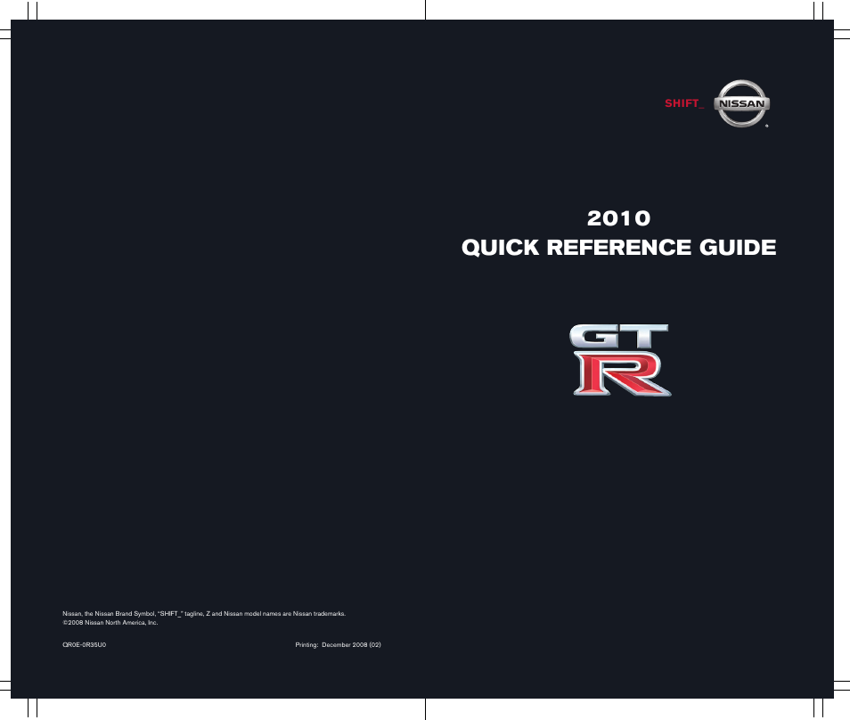 Quick reference guide | NISSAN 2010 GT-R User Manual | Page 44 / 44
