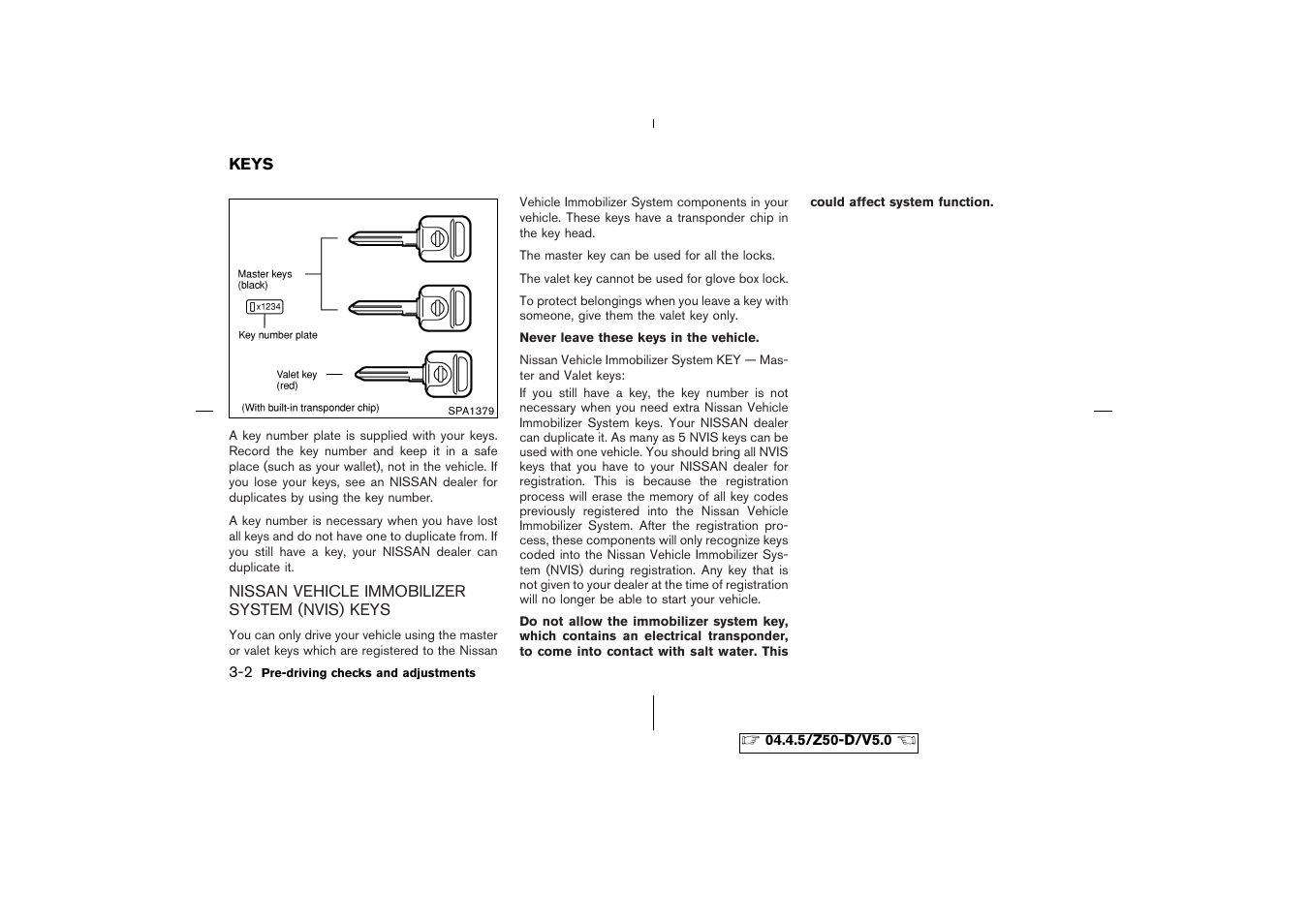 Keys -2, Nissan vehicle immobilizer system (nvis) keys -2 | NISSAN CVT SIC0697 User Manual | Page 105 / 283