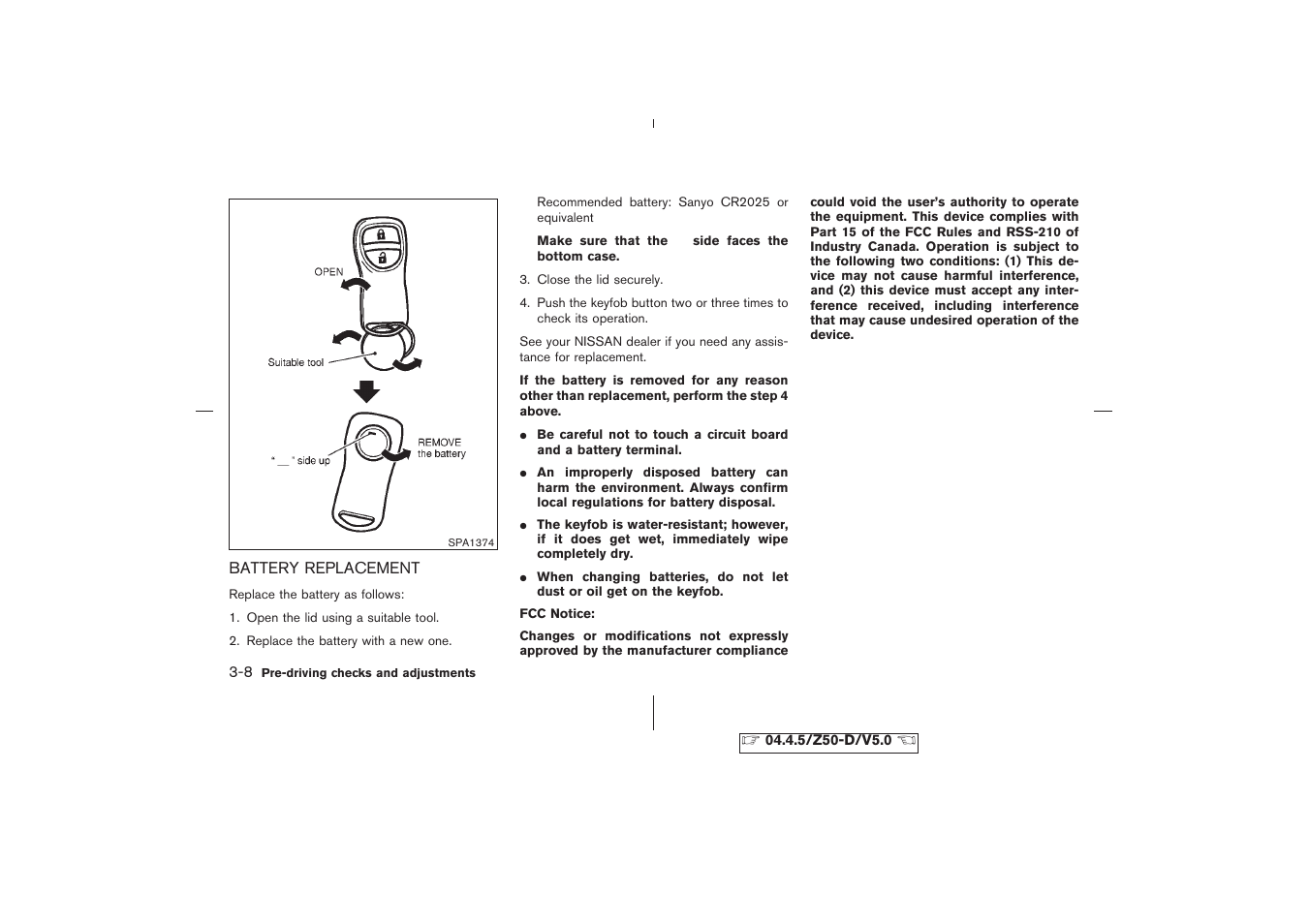 Battery replacement -8 | NISSAN CVT SIC0697 User Manual | Page 111 / 283