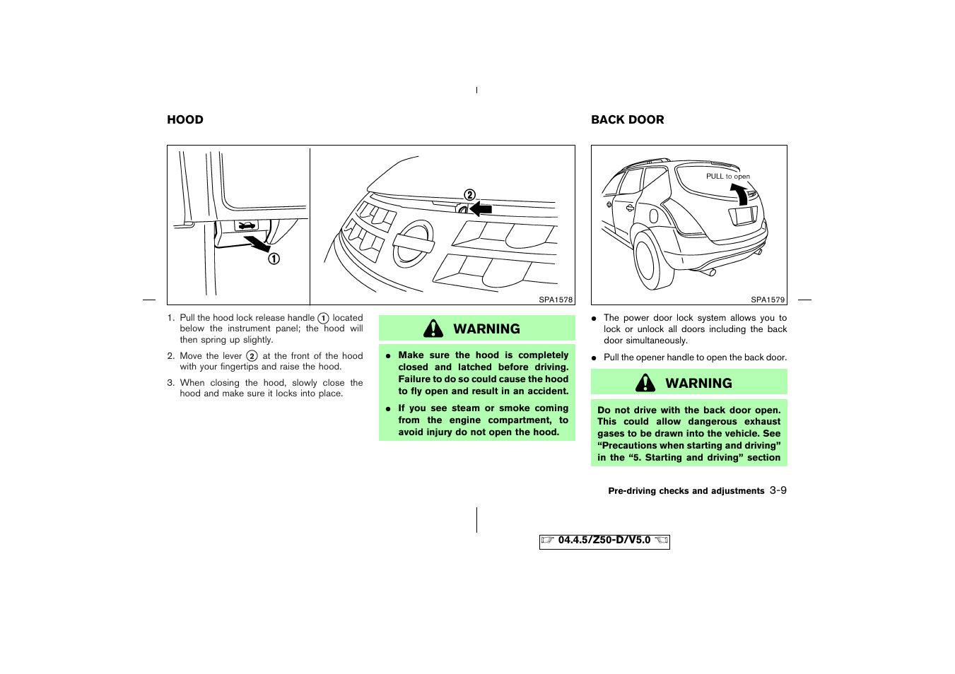 Hood -9 back door -9 | NISSAN CVT SIC0697 User Manual | Page 112 / 283