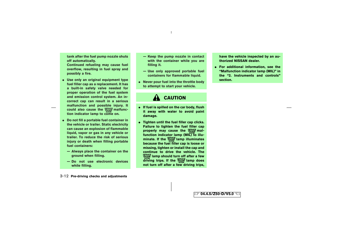 Caution | NISSAN CVT SIC0697 User Manual | Page 115 / 283