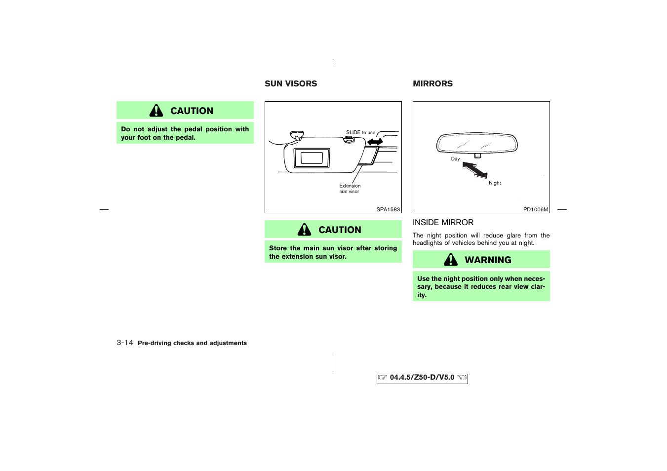 Sun visors -14 mirrors -14, Inside mirror -14 | NISSAN CVT SIC0697 User Manual | Page 117 / 283