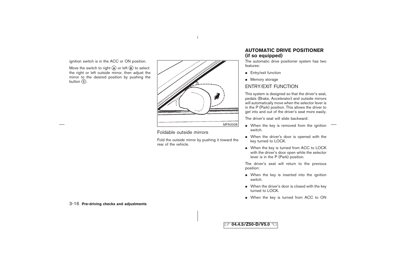 Automatic drive positioner (if so equipped) -16, Entry/exit function -16 | NISSAN CVT SIC0697 User Manual | Page 119 / 283