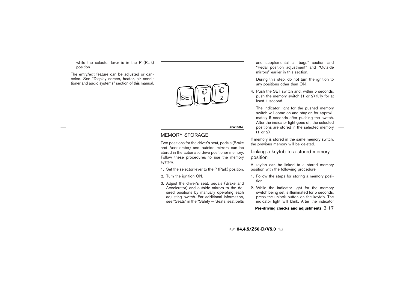 Memory storage -17 | NISSAN CVT SIC0697 User Manual | Page 120 / 283