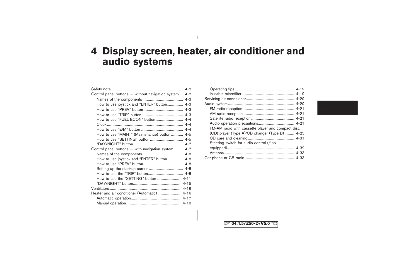 Display screen, heater, air conditioner and audio, Systems | NISSAN CVT SIC0697 User Manual | Page 124 / 283