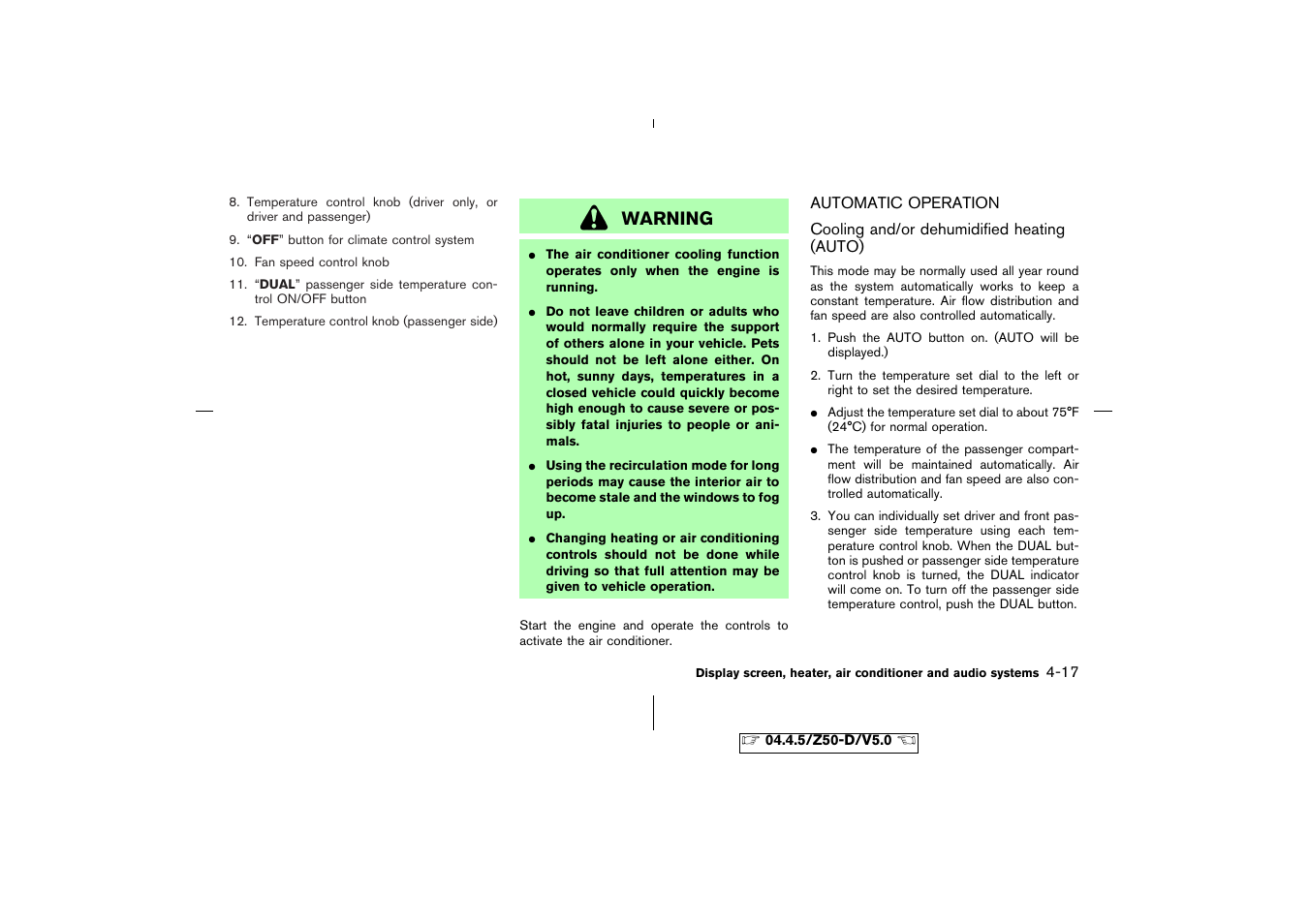 Automatic operation -17, Warning | NISSAN CVT SIC0697 User Manual | Page 140 / 283