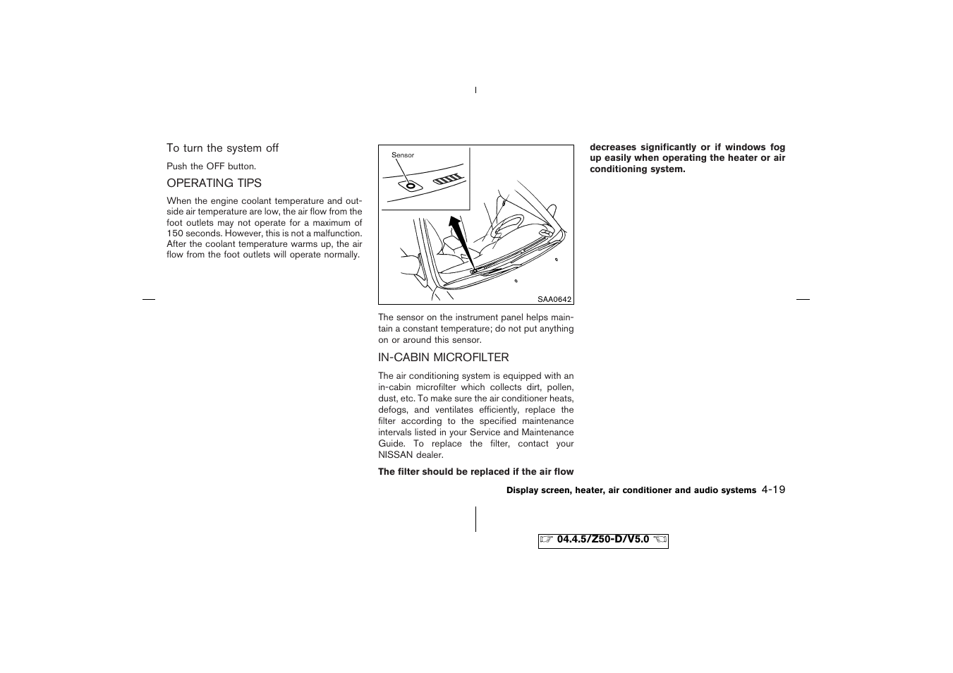 Operating tips -19 in-cabin microfilter -19 | NISSAN CVT SIC0697 User Manual | Page 142 / 283