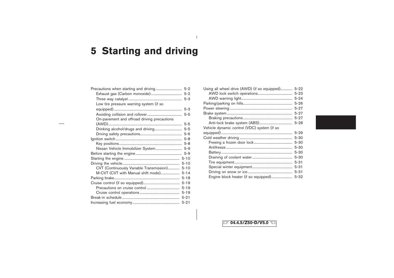 Starting and driving, 5 starting and driving | NISSAN CVT SIC0697 User Manual | Page 158 / 283