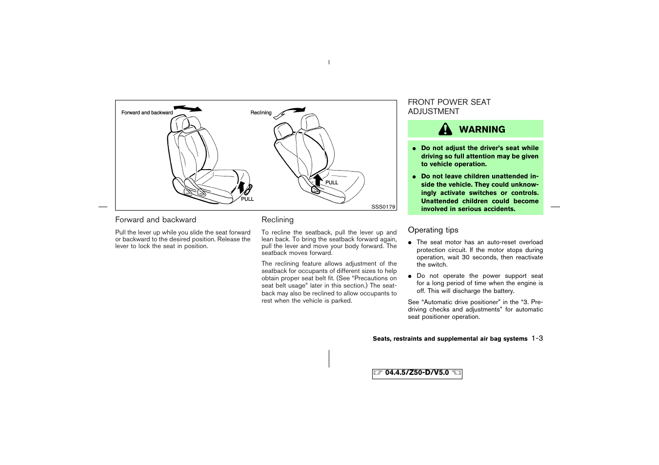 Front power seat adjustment -3 | NISSAN CVT SIC0697 User Manual | Page 16 / 283