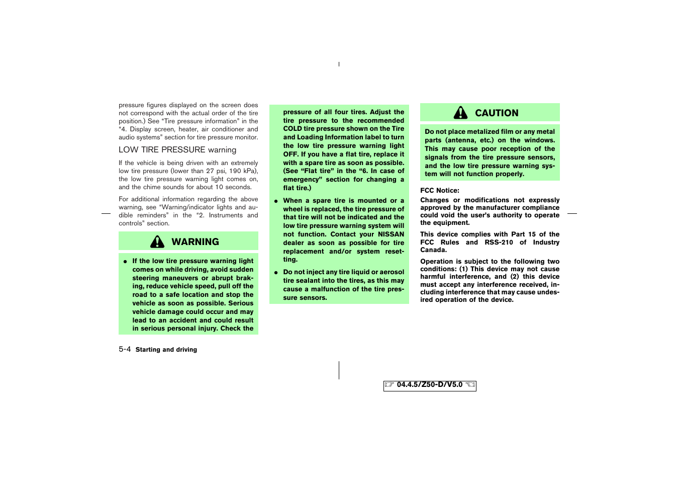 Warning, Caution | NISSAN CVT SIC0697 User Manual | Page 161 / 283