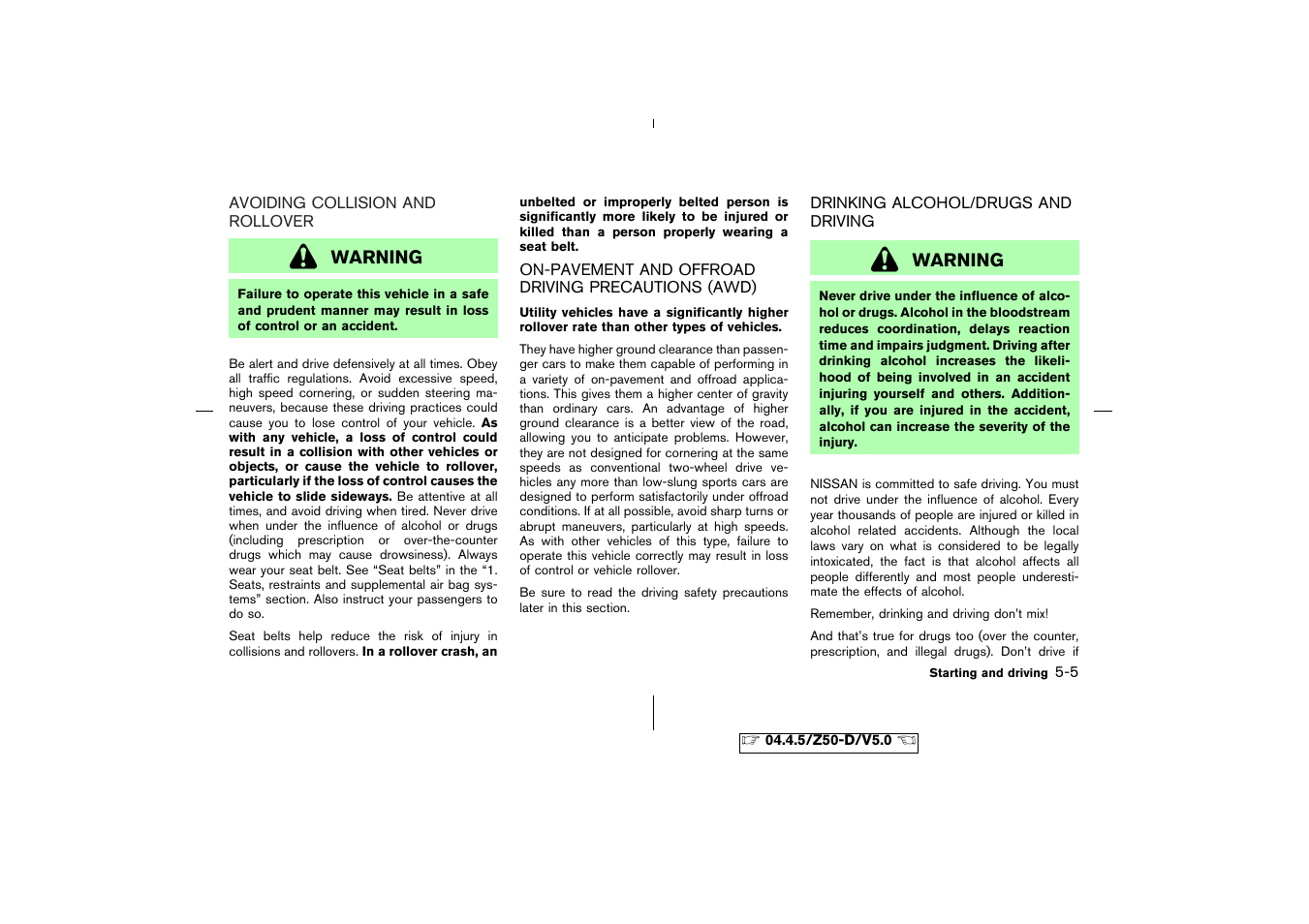 Warning | NISSAN CVT SIC0697 User Manual | Page 162 / 283