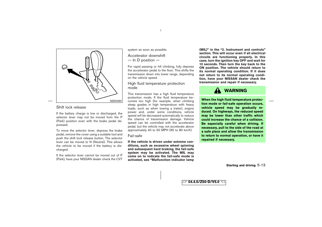 Warning | NISSAN CVT SIC0697 User Manual | Page 170 / 283