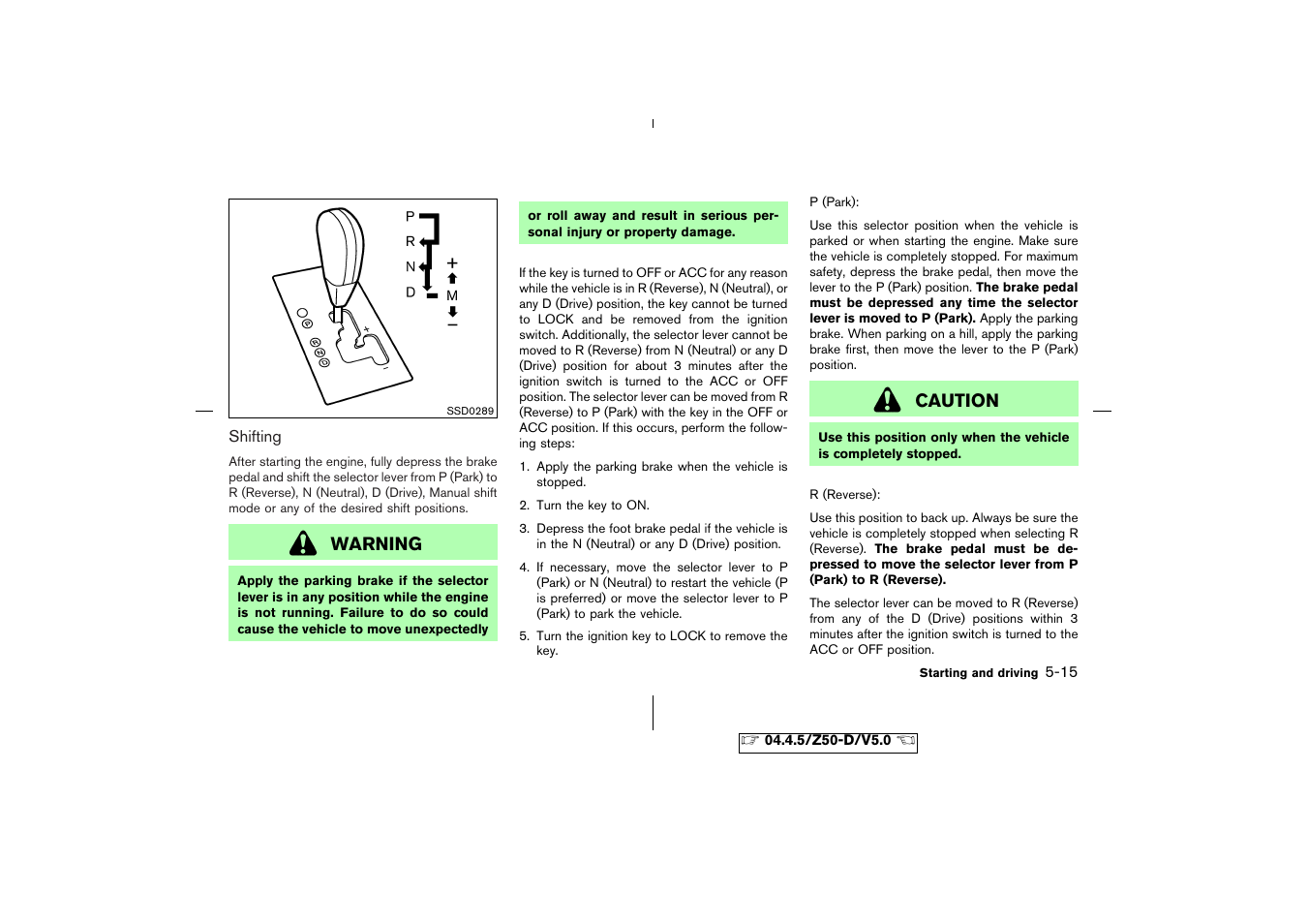 Warning, Caution | NISSAN CVT SIC0697 User Manual | Page 172 / 283