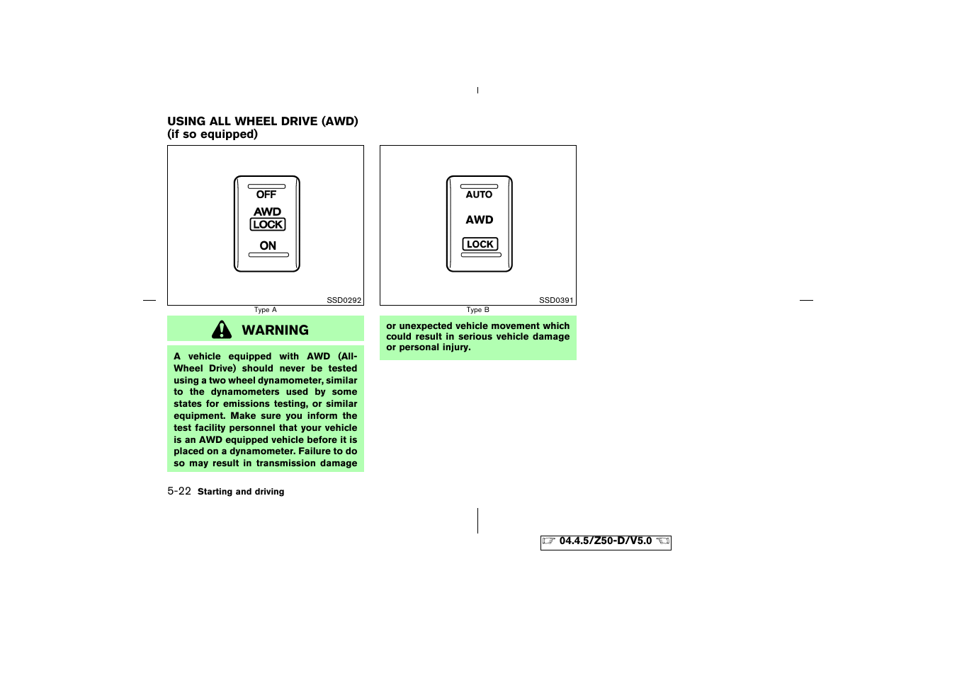 Using all wheel drive (awd) (if so equipped) -22 | NISSAN CVT SIC0697 User Manual | Page 179 / 283