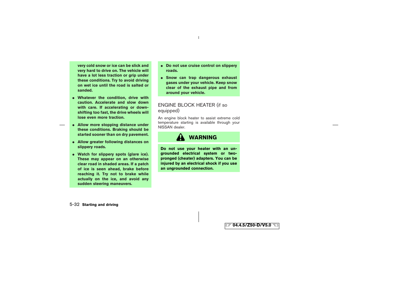 Engine block heater (if so equipped) -32 | NISSAN CVT SIC0697 User Manual | Page 189 / 283